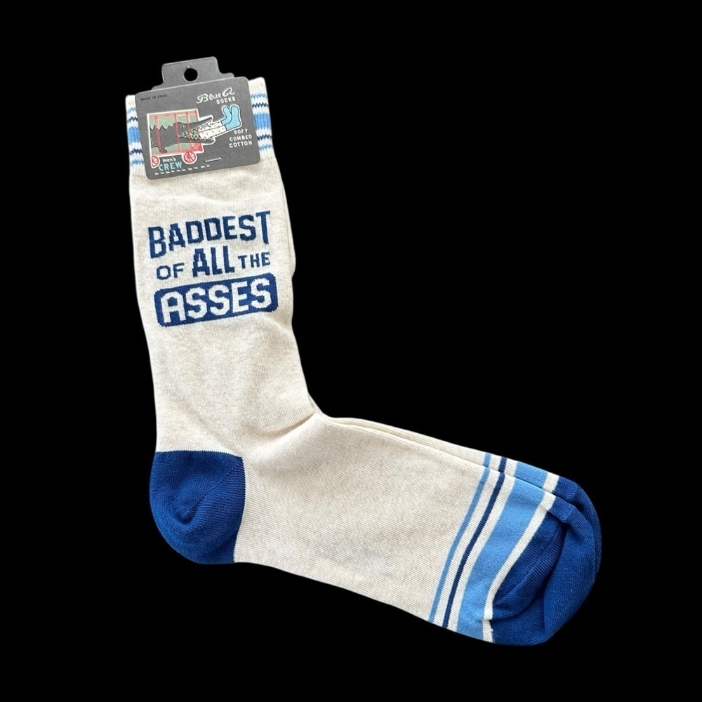 NWT Blue Q Mens Baddest of all the Asses Funny Crew Socks Novelty Gag‎ Gift New
